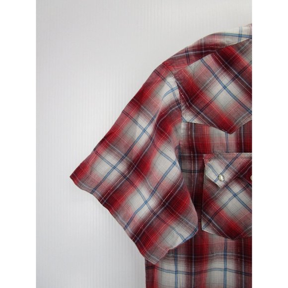 Wrangler Shirt Medium White Western Pearl Snap Plaid Cowboy Outdoor * - Picture 3 of 10